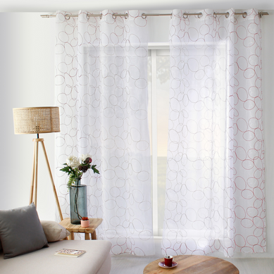 Voilage Tamisant Brodé De Sphères - 140x240 Cm - Bordeaux