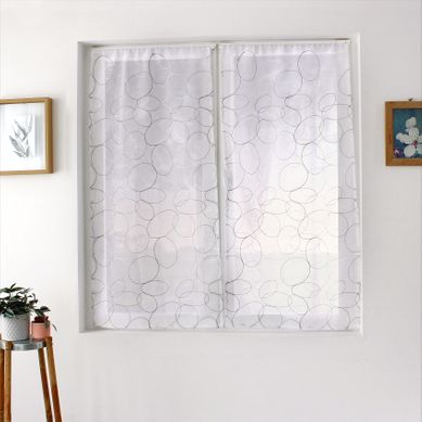 Paire De Petits Voilages Brodés De Sphères - 60x120 Cm - Gris Galet