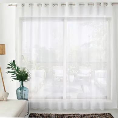 Voilage Uni à Oeillets Grande Largeur - 420x240 Cm - Blanc