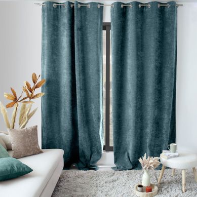Rideau Thermique En Velours Doublé Polaire - 140x260 Cm - Bleu Canard