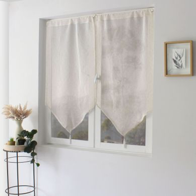 Paire De Petits Rideaux Aspect Lin Finition Pointe - 60x160 Cm - Ecru