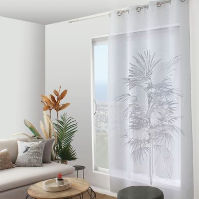 Voilage à Oeillets Imprimé Palmiers - 140x240 Cm - Gris Anthracite