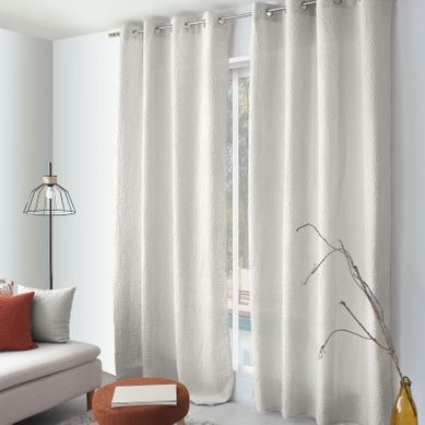 Rideau À Oeillets Feuillage Aspect Gaufré - 135x240 Cm - Ecru