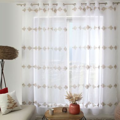 Voilage Brodé Motif Végétal En Lignes - 140x240 Cm - Beige