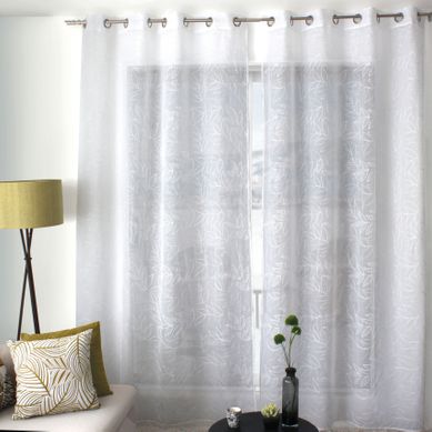 Voilage Brodé Motif Feuillage - 140x240 Cm - Blanc