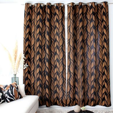 Rideau Motif Végétal Tamisant En Coton Recyclé - 140x240 Cm - Noir