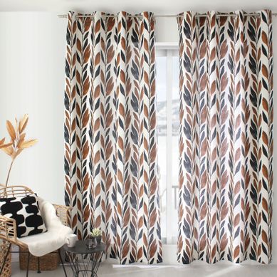 Rideau Motif Végétal Tamisant En Coton Recyclé - 140x240 Cm - Blanc