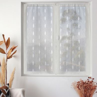 Paire De Petits Vitrages Jacquard Motif Ovale - 60x90 Cm - Blanc