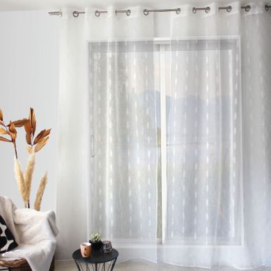 Voilage Jacquard À Pois Ovales À Oeillets - 140x240 Cm - Blanc