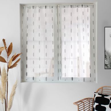 Paire De Petits Vitrages Jacquard Motif Ovale - 60x90 Cm - Noir