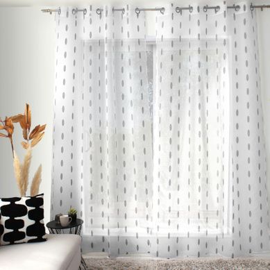 Voilage Jacquard À Pois Ovales À Oeillets - 140x240 Cm - Noir