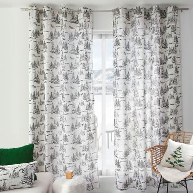 Rideau Imprimé Montagne En Coton Recyclé - 140x240 Cm - Gris Anthracite