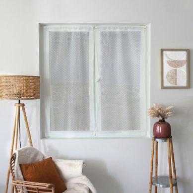 Paire De Petits Vitrages À Plumetis En Organza - 60x90 Cm - Blanc