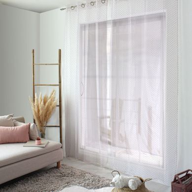 Voilage Plumetis En Organza Avec Oeillets - 140x240 Cm - Vieux Rose