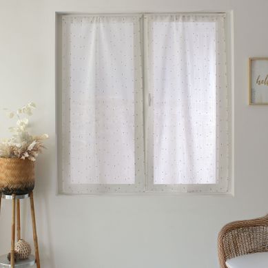 Paire De Petits Voilages Plumetis - Effet Lin - 60x90 Cm - Naturel