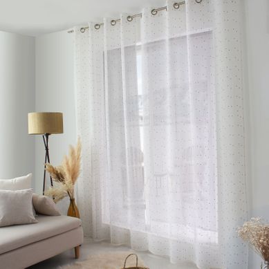 Voilage Plumetis - Effet Lin Avec Oeillets - 140x240 Cm - Naturel