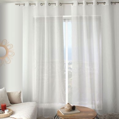 Voilage Plumetis - Effet Lin Avec Oeillets - 140x240 Cm - Ecru