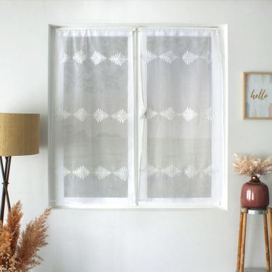 Paire De Petits Vitrages Brodés Feuillage - 60x120 Cm - Blanc