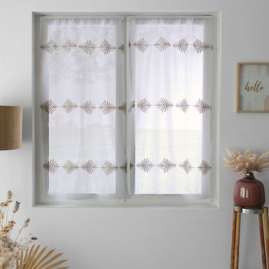 Paire De Petits Vitrages Brodés Feuillage - 60x90 Cm - Beige