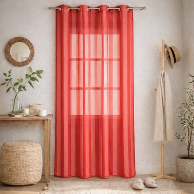 Voilage Tissé À Rayures Verticales Ton Sur Ton - 140x250 Cm - Rouge