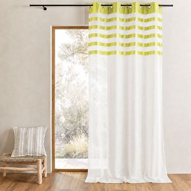 Voilage Avec Parement À Rayures Satinées - 140x250 Cm - Vert Clair
