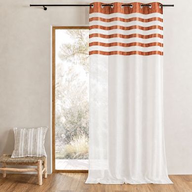 Voilage Avec Parement À Rayures Satinées - 140x250 Cm - Orange
