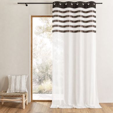 Voilage Avec Parement À Rayures Satinées - 140x250 Cm - Taupe