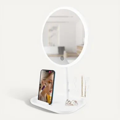 Miroir De Table Blanc Avec LED Et Porte-bijoux Rechargeable Mizo Miroir De Table Blanc Avec LED Et Porte-bijoux Rechargeable Mizo