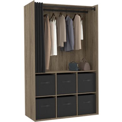 Dressing Penderie UPPAH L.80 Cm - Avec 6 Bacs En Tissu Blanc, Barre à Cintres, Rangement Ouvert, Style épuré