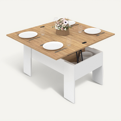 Table Basse Relevable Et Extensible IDMarket Urbana - Plateau Blanc, Pied Chrome - Passe De 75 Cm (table à Manger) à 22 Cm (table Basse) - 114x100 Cm Dépliée