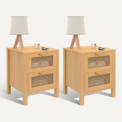 2 Tables De Chevet Scandinaves IDMarket Emmie - Blanc Avec Tiroir Et Niche - Pieds Bois
