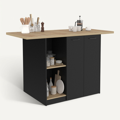 Armoire De Cuisine Blanche Avec Plan De Travail Chêne - 2 Tiroirs & 4 Placards - Réglable Et Facile à Monter - 6