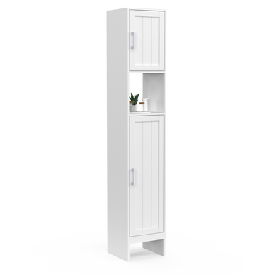 Armoire de salle de bain étroite blanche avec 2 portes et
