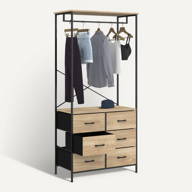 Dressing Modulable Detroit - Double Penderie, 5 étagères, 2 Tiroirs - 170x40x167 Cm