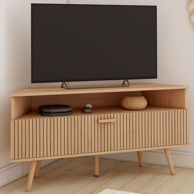 Meuble TV IDMarket NOEMI 113 Cm - Vintage, Bois Et Portes Noires, Pieds épingle