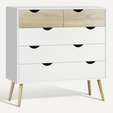 Commode 6 Tiroirs Design Minimaliste - Meuble Rangement 80cm Bois Naturel