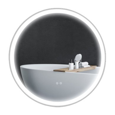 Miroir Rond Lumineux LED De Salle De Bain D. 80 Cm Blanc Argent