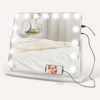 Miroir Maquillage Hollywood LED Réglable Grossissant Rotatif USB Blanc Miroir Maquillage Hollywood LED Réglable Grossissant Rotatif USB Blanc