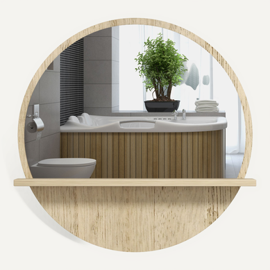 Miroir Rond Mural Salle De Bain Style Cosy Avec Étagère - Ø 45 Cm