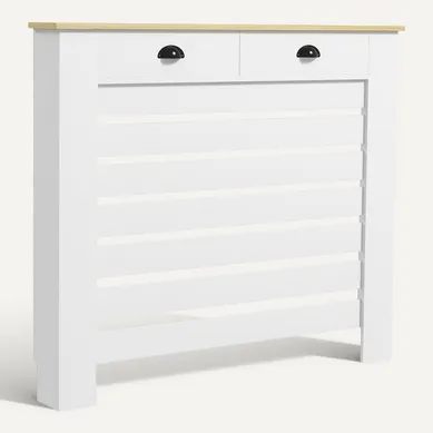 Cache-radiateur Design Panneau Avec 2 Tiroirs Effet Bois