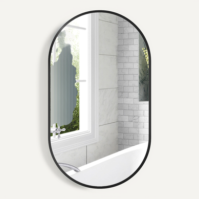 Miroir Mural Ovale Dim. 40l X 70h Cm Cadre Arrondi Alu.