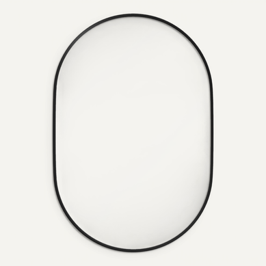 Miroir Mural Ovale Dim. 60l X 90h Cm Cadre Arrondi Alu. Noir