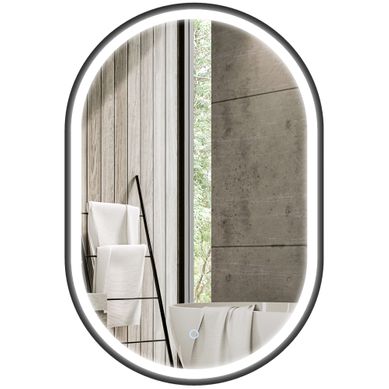 Miroir Salle De Bain LED Design Arche 50 X 70 Cm Anti-buée Réglable Alu Noir