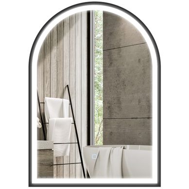 Miroir Salle De Bain LED Design Arche 50 X 70 Cm Anti-buée Réglable Alu Noir