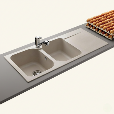 Évier De Cuisine Encastrable En Granit Bergstroem – Venise Beige – 50 Cm – Neuf
