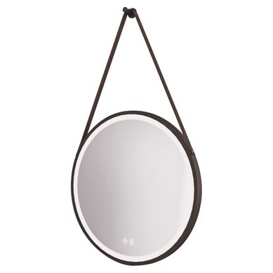 Miroir Salle De Bain éclairant Kyara Avec Lanière - Contour Aluminium Noir - D.80 Cm