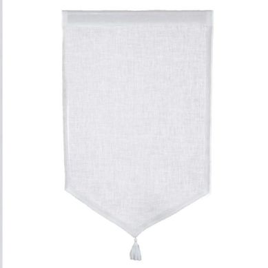 Paire De Petits Voilages En 100% Lin Avec Pointe Et Pompon - 45x70 Cm - Blanc