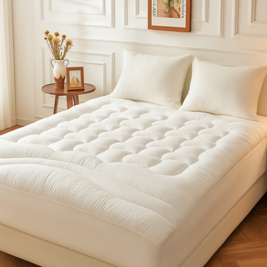 Surmatelas Plume SAMPUR - 180x200 Cm, Confort Cocooning, Protection Matelas, Garnissage 1800 G/m²