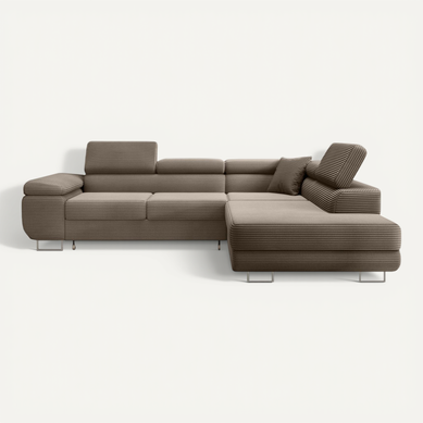 Canapé D'angle Droit Convertible Tissu Gris Clair Et Simili Blanc Marido 275cm 85533196