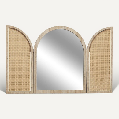 Miroir À Volet Effet Bois Et Façades En Rotin - Maya